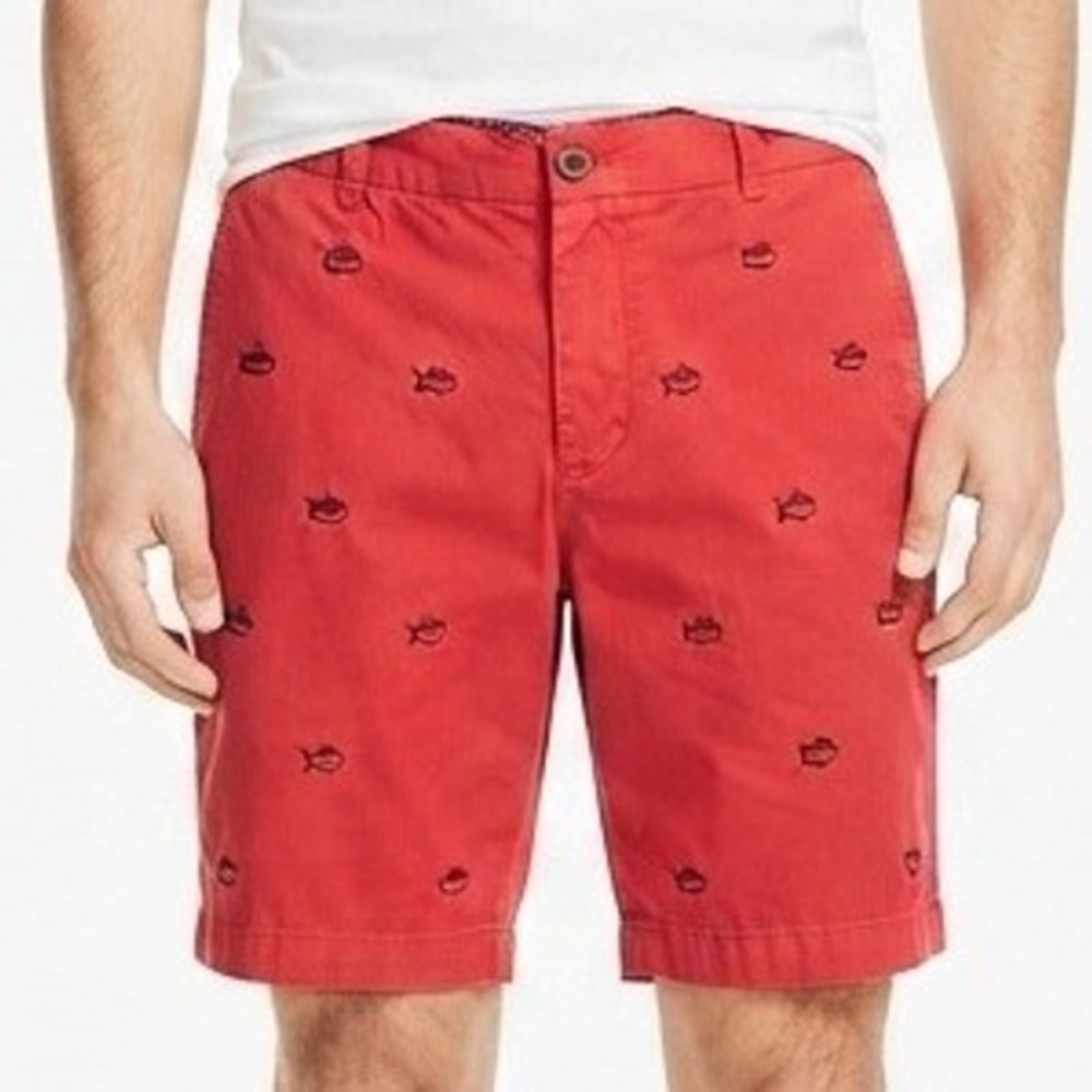 Southern Tide Shorts Mens 36 Red Embroidered Skipjack Fish Cotton Preppy Chino